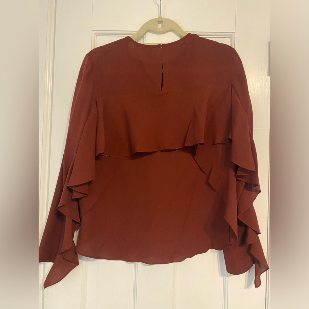 Alc Rust Color Blouse With Open Back And Ruffle S… - image 3
